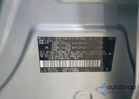 2017 Toyota Rav4 Le z USA, uszkodzony, nr VIN 2T3BFREV8HW621428